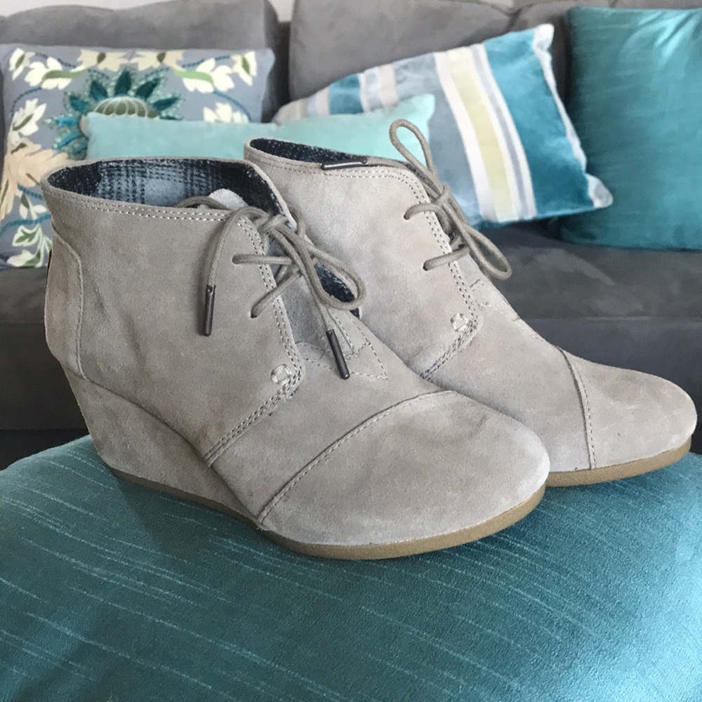 Toms Gray Suede Wedge Ankle Booties